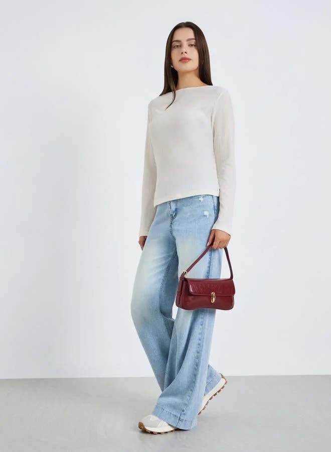 Styli Women Cream Long Sleeve Knit Top